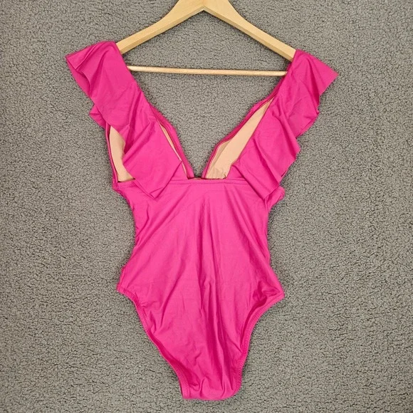 J Crew Ruched Ruffle One-piece Swimsuit 6 Padded Bra Stretch Lined Classic NWT - Picture 2 of 7